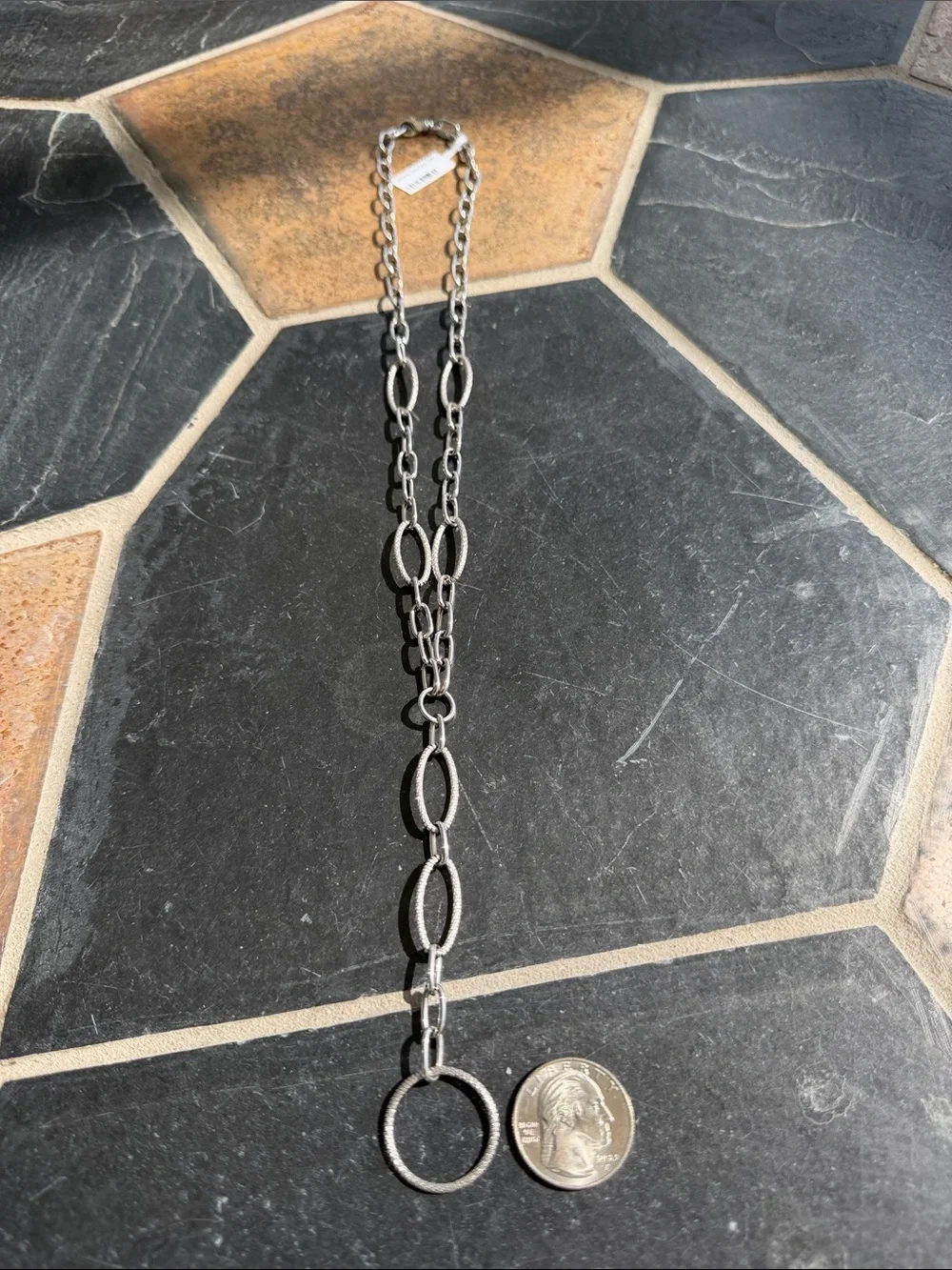 14kt White Gold Fancy Open Circle Link Necklace 24”long